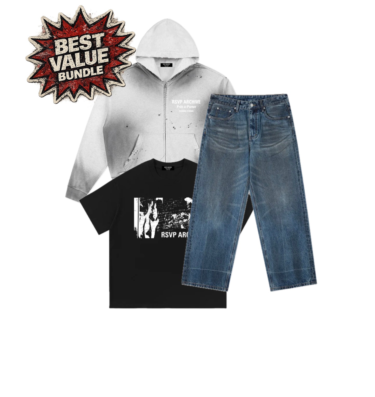 Full Concrete Set (Hoodie + Denim + Tee)